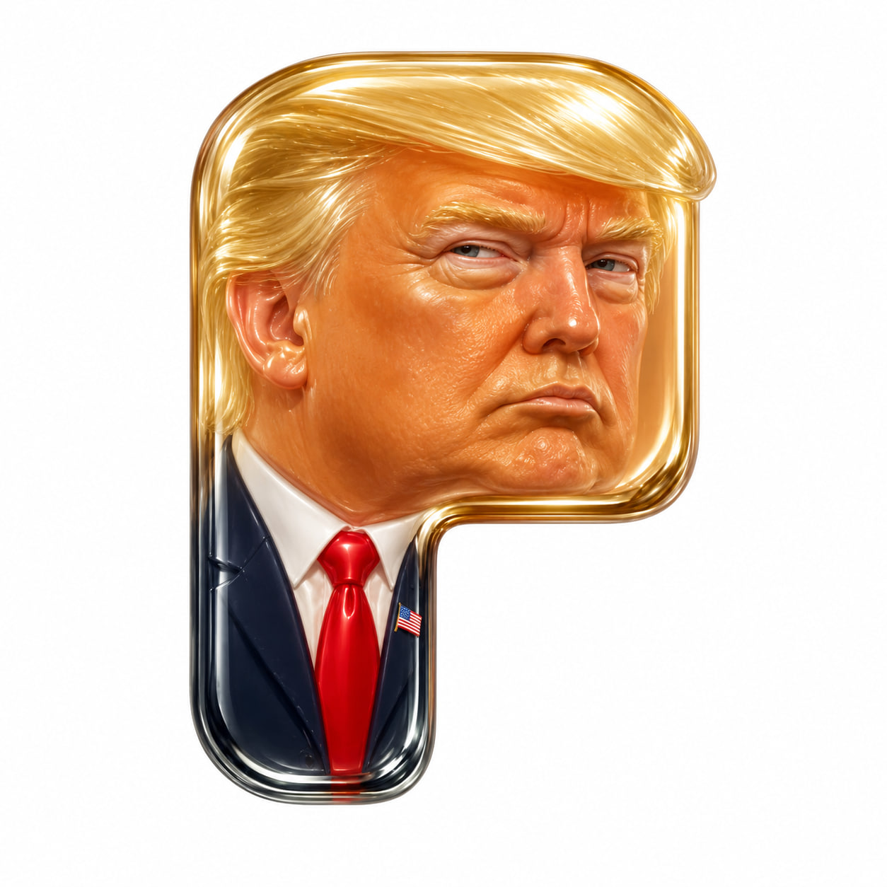 A glossy amber portrait shaped like the letter P